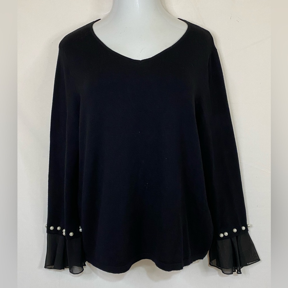 Est. 1946 Black Bell Sleeve Faux Pearl Embellished Sweater, Size XL